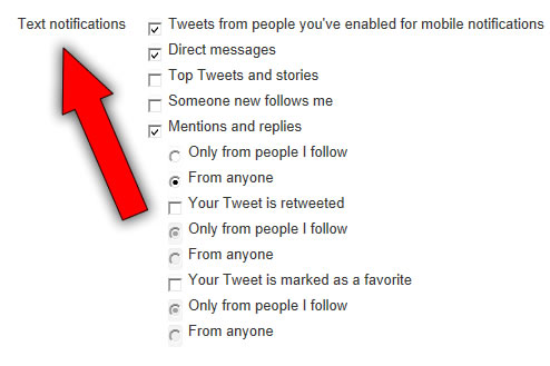twitter text notification settings