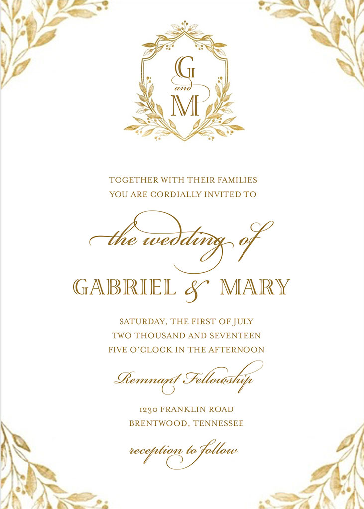 Remnant Fellowship Wedding invitation for Mary Gormsen and Gabe Hamilton