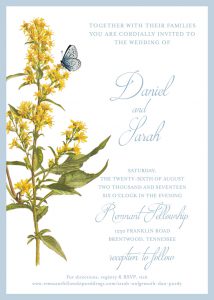 Remnant Fellowship Church wedding invitation of Dan Purdy and Sarah Wolgemuth